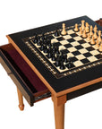 CHAMFERED BASE Chess Set | Black & Mother of Pearl Table | 55mm Squares