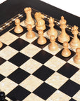 CHAMFERED BASE Chess Set | Black & Mother of Pearl Table | 55mm Squares