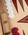 Backgammon | Oak & American Walnut | Red & Walnut Points | Handmade | Side Racks | 48 x 30cm | BKD1RED