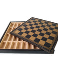 BRITISH vs ZULU | Resin Chess Pieces | 84mm King | Black & Gold Ecoleather | 3-in-1 Box with Backgammon & Checkers | 35mm Squares