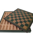ROBIN HOOD | Resin Chess Pieces | 80mm King | Green & Gold Ecoleather | 3-in-1 Box with Backgammon & Checkers | 35mm Squares