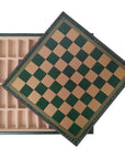 GREEN & GOLD ECOLEATHER | 3-in-1 Box | Chess, Backgammon & Checkers | 3.5cm Squares | 35cm Board | 219GV