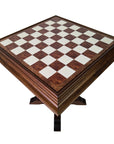 EZEKIEL | Red Bud Rose Chess Pieces | 110mm King | Tilia Chess Table with Backgammon | 62mm Squares