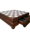 WHITE & BROWN MARBLE CHESSBOARD | Wooden Drawer & Pedestals | 46.5 x 46.5cm Unit | 46mm Squares | 419AW