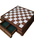 WHITE & BROWN MARBLE CHESSBOARD | Wooden Drawer & Pedestals | 46.5 x 46.5cm Unit | 46mm Squares | 419AW