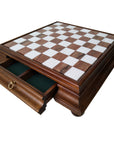 WHITE & BROWN MARBLE CHESSBOARD | Wooden Drawer & Pedestals | 46.5 x 46.5cm Unit | 46mm Squares | 419AW