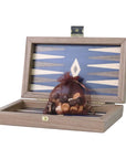 Backgammon | American Walnut | Handmade | Blue Inlay | Walnut & Oak Points | 20 x 12cm | TK04