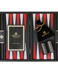Backgammon | Carbon Fibre Finish | Black & Red Inlay Points | Handmade | Side Racks | 30 x 20cm | BDE3CFR