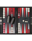 Backgammon | Carbon Fibre Finish | Black & Red Inlay Points | Handmade | Side Racks | 30 x 20cm | BDE3CFR