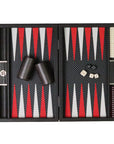 Backgammon | Carbon Fibre Finish | Black & Red Inlay Points | Handmade | Side Racks | 30 x 20cm | BDE3CFR