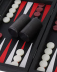 Backgammon | Carbon Fibre Finish | Black & Red Inlay Points | Handmade | Side Racks | 30 x 20cm | BDE3CFR