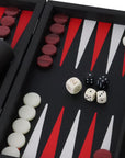 Backgammon | Carbon Fibre Finish | Black & Red Inlay Points | Handmade | Side Racks | 30 x 20cm | BDE3CFR