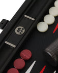 Backgammon | Carbon Fibre Finish | Black & Red Inlay Points | Handmade | Side Racks | 30 x 20cm | BDE3CFR