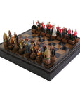 BRITISH vs ZULU | Resin Chess Pieces | 84mm King | Black & Gold Ecoleather | 3-in-1 Box with Backgammon & Checkers | 35mm Squares