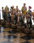 BRITISH vs ZULU | Resin Chess Pieces | 84mm King | Black & Gold Ecoleather | 3-in-1 Box with Backgammon & Checkers | 35mm Squares