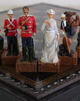 BRITISH vs ZULU | Resin Chess Pieces | 84mm King | Black & Gold Ecoleather | 3-in-1 Box with Backgammon & Checkers | 35mm Squares