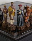 BRITISH vs ZULU | Resin Chess Pieces | 84mm King | Black & Gold Ecoleather | 3-in-1 Box with Backgammon & Checkers | 35mm Squares