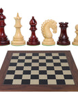 EZEKIEL | Red Budrose Chess Pieces | 110mm King | Black Poplar & Sycamore | Walnut Border | 60mm Squares