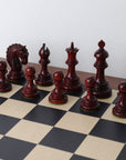EZEKIEL | Red Budrose Chess Pieces | 110mm King | Black Poplar & Sycamore | Walnut Border | 60mm Squares