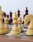 EZEKIEL | Red Budrose Chess Pieces | 110mm King | Black Poplar & Sycamore | Walnut Border | 60mm Squares