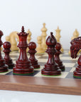 EZEKIEL | Red Budrose Chess Pieces | 110mm King | Black Poplar & Sycamore | Walnut Border | 60mm Squares