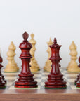 EZEKIEL | Red Budrose Chess Pieces | 110mm King | Black Poplar & Sycamore | Walnut Border | 60mm Squares