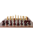EZEKIEL | Red Budrose Chess Pieces | 110mm King | Black Poplar & Sycamore | Walnut Border | 60mm Squares