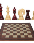 EZEKIEL | Red Budrose Chess Pieces | 110mm King | Santos Palisander & Sycamore Board | 60mm Squares