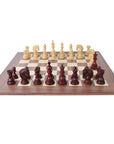 EZEKIEL | Red Budrose Chess Pieces | 110mm King | Santos Palisander & Sycamore Board | 60mm Squares