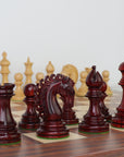 EZEKIEL | Red Budrose Chess Pieces | 110mm King | Santos Palisander & Sycamore Board | 60mm Squares