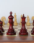 EZEKIEL | Red Budrose Chess Pieces | 110mm King | Santos Palisander & Sycamore Board | 60mm Squares