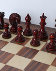 EZEKIEL | Red Budrose Chess Pieces | 110mm King | Santos Palisander & Sycamore Board | 60mm Squares