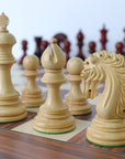 EZEKIEL | Red Budrose Chess Pieces | 110mm King | Santos Palisander & Sycamore Board | 60mm Squares