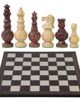 MUGHAL AFTAB | Acacia Chess Pieces | 100mm King | Carved Walnut Chess Board | 37mm Squares