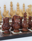 MUGHAL AFTAB | Acacia Chess Pieces | 100mm King | Carved Walnut Chess Board | 37mm Squares
