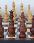 MUGHAL AFTAB | Acacia Chess Pieces | 100mm King | Carved Walnut Chess Board | 37mm Squares