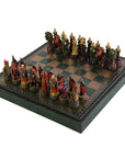 ROBIN HOOD | Resin Chess Pieces | 80mm King | Green & Gold Ecoleather | 3-in-1 Box with Backgammon & Checkers | 35mm Squares