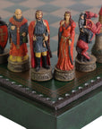 ROBIN HOOD | Resin Chess Pieces | 80mm King | Green & Gold Ecoleather | 3-in-1 Box with Backgammon & Checkers | 35mm Squares