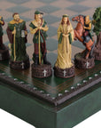 ROBIN HOOD | Resin Chess Pieces | 80mm King | Green & Gold Ecoleather | 3-in-1 Box with Backgammon & Checkers | 35mm Squares
