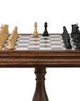 ROYAL KNIGHT | Ebony Chess Pieces | 105mm King Height | Tilia Chess Table with Backgammon | 62mm Squares