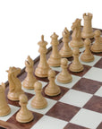ROYAL KNIGHT | Ebony Chess Pieces | 105mm King Height | Tilia Chess Table with Backgammon | 62mm Squares