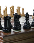 ROYAL KNIGHT | Ebony Chess Pieces | 105mm King Height | Tilia Chess Table with Backgammon | 62mm Squares