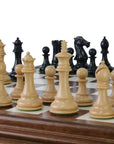 ROYAL KNIGHT | Ebony Chess Pieces | 105mm King Height | Tilia Chess Table with Backgammon | 62mm Squares