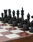 ROYAL KNIGHT | Ebony Chess Pieces | 105mm King Height | Tilia Chess Table with Backgammon | 62mm Squares