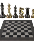 STAUNTON | Solid Brass | Black & Gold | 105mm King | Leather Board | Black & Light Grey | 55mm Squares