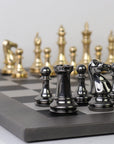 STAUNTON | Solid Brass | Black & Gold | 105mm King | Leather Board | Black & Light Grey | 55mm Squares