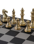 STAUNTON | Solid Brass | Black & Gold | 105mm King | Leather Board | Black & Light Grey | 55mm Squares