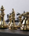 STAUNTON | Solid Brass | Black & Gold | 105mm King | Leather Board | Black & Light Grey | 55mm Squares