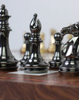 STAUNTON | Solid Brass | Black & Gold | 105mm King | Solid Kiaat & Resin Chess Board | 55mm