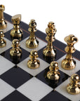 STAUNTON | Solid Brass Chess Pieces | Gold & Silver | 55mm King | Black Erable Chessboard | Drawer & Pedestals | 35mm Squares
